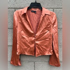 ASOS DESIGN Y2K hook eye front crop long sleeve satin top size 8